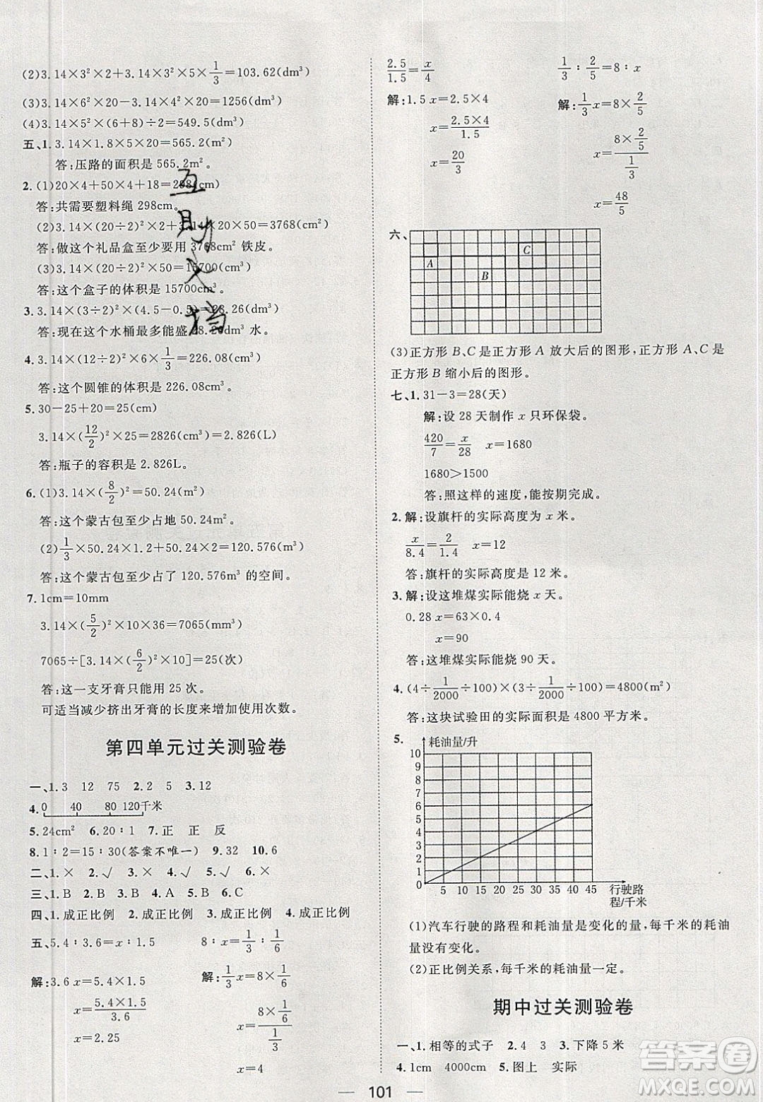 2020年陽(yáng)光計(jì)劃第一步六年級(jí)數(shù)學(xué)下冊(cè)人教版答案
