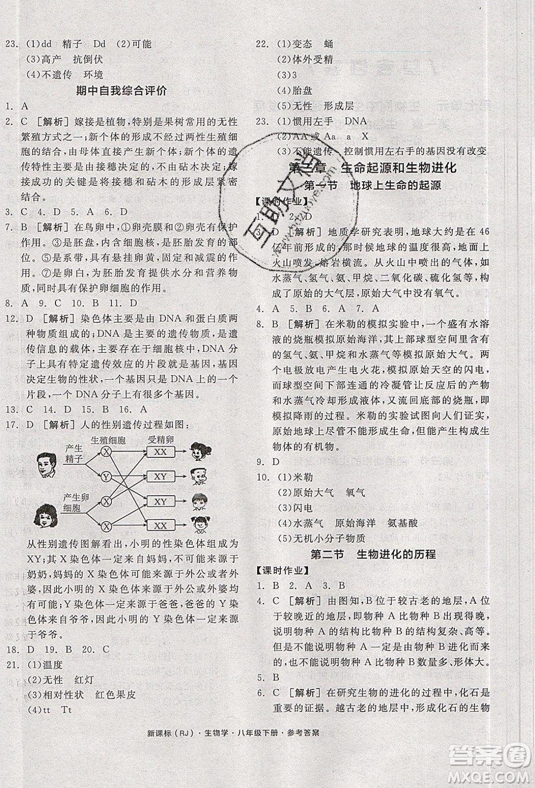 陽光出版社2020年全品學練考生物八年級下冊新課標RJ人教版答案