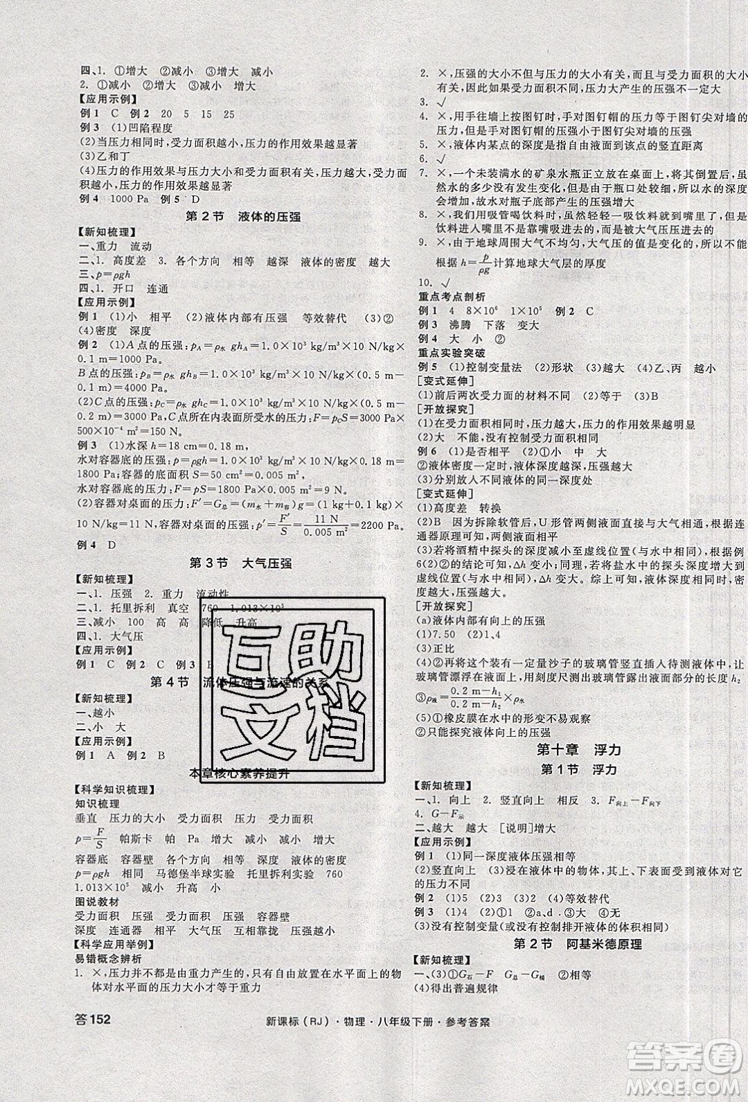 陽光出版社2020年全品學(xué)練考物理八年級下冊新課標(biāo)RJ人教版答案