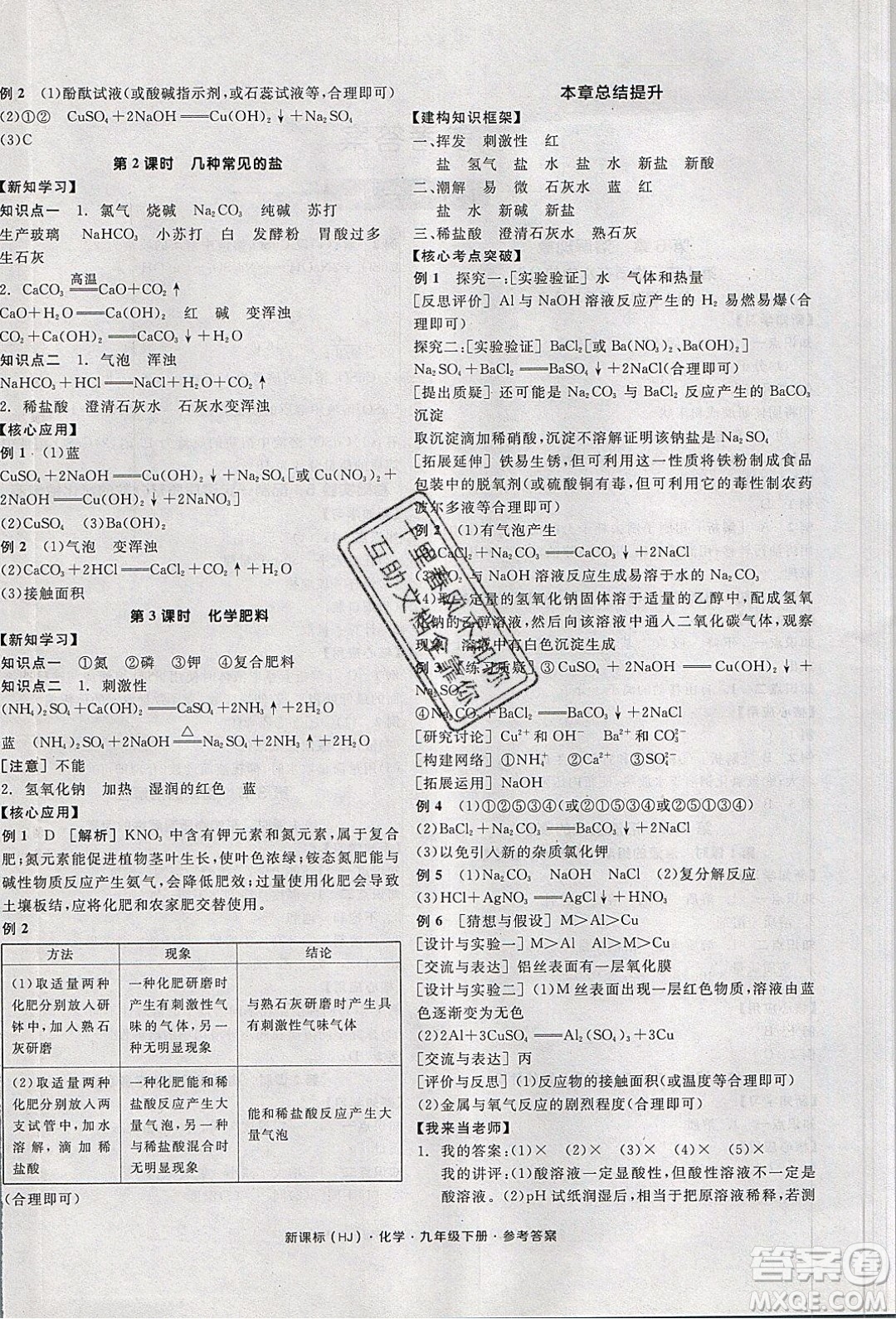 陽光出版社2020年全品學(xué)練考化學(xué)九年級下冊新課標(biāo)HJ滬教版答案