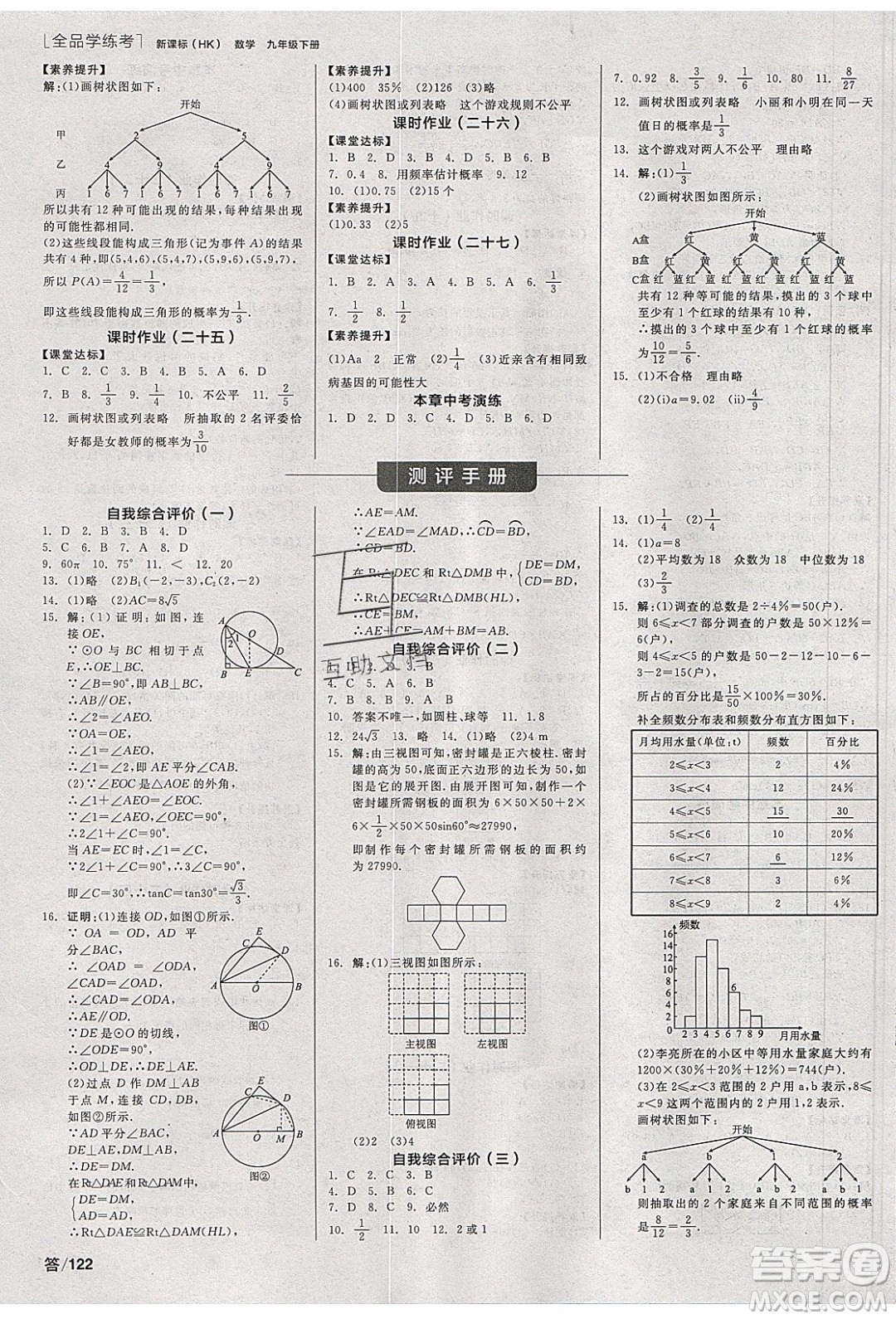 陽光出版社2020年全品學(xué)練考數(shù)學(xué)九年級(jí)下冊(cè)新課標(biāo)HK滬科版答案
