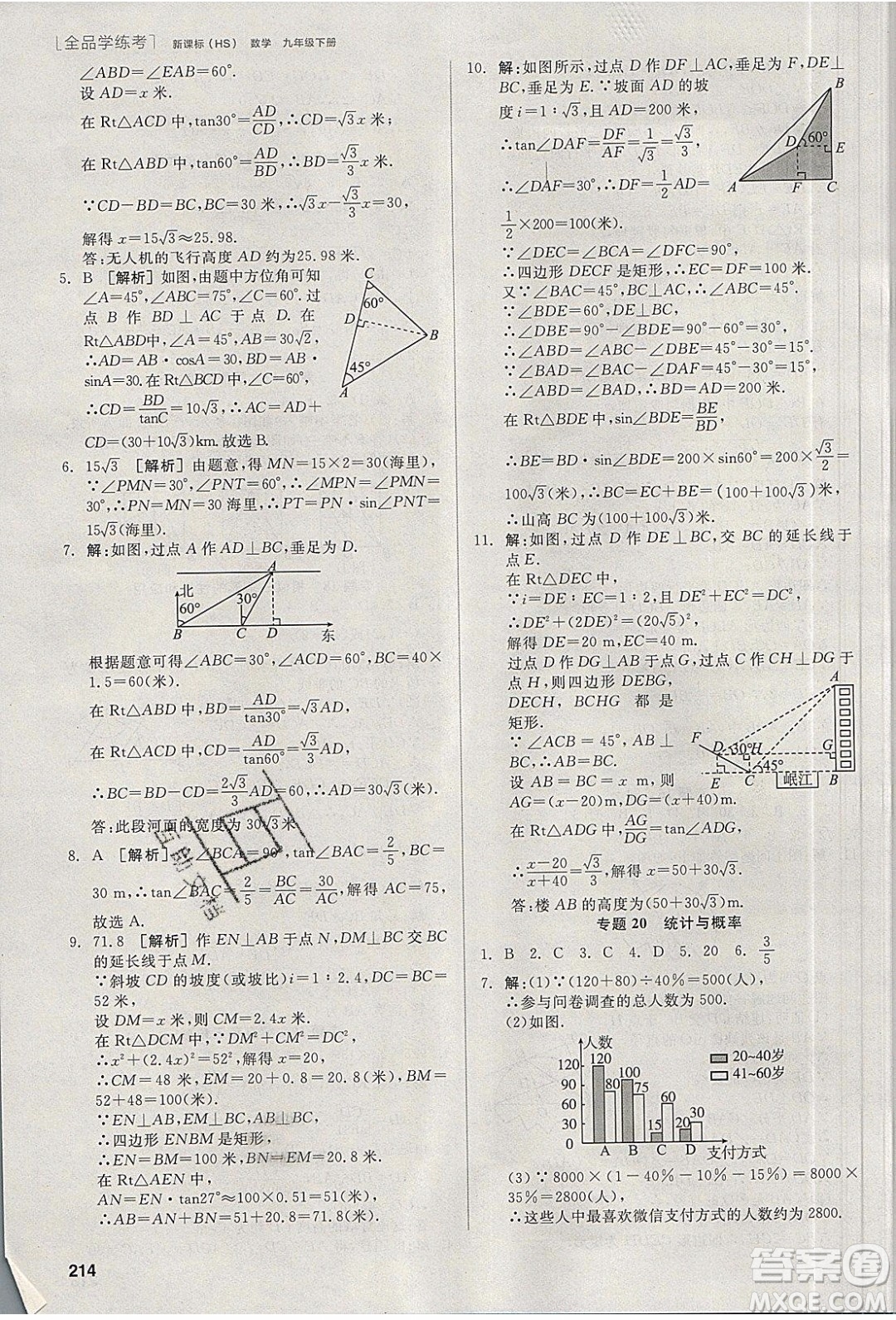 陽光出版社2020年全品學(xué)練考數(shù)學(xué)九年級下冊新課標HS華師大版答案