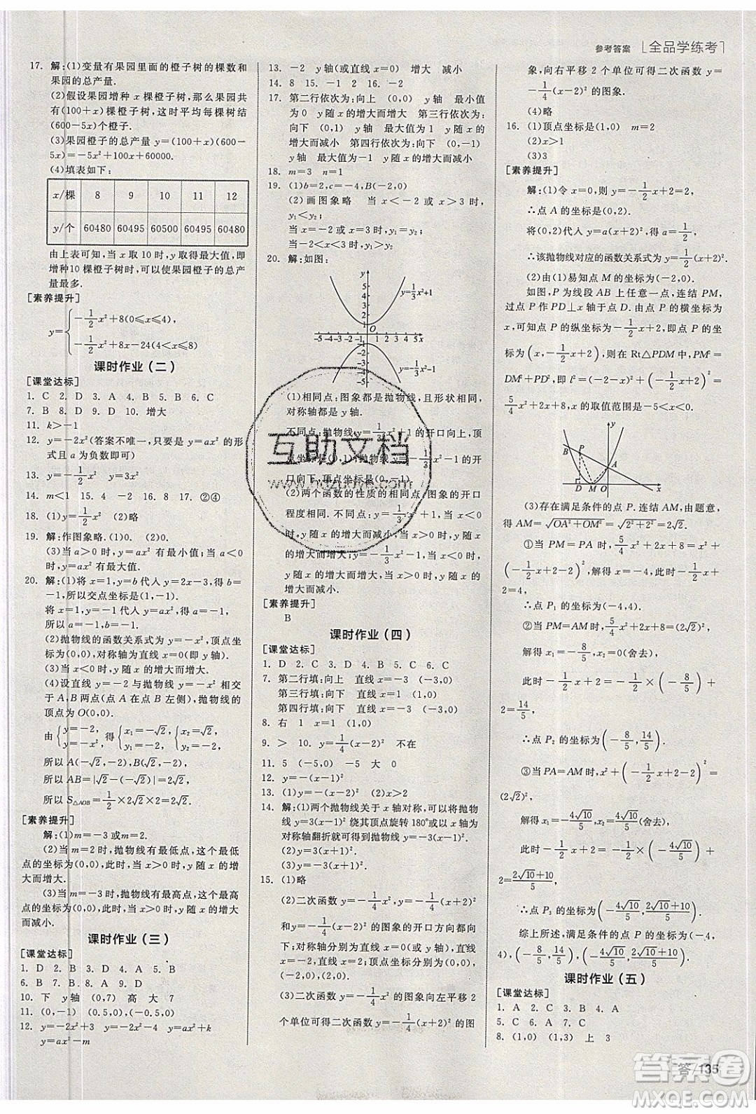 陽光出版社2020年全品學(xué)練考數(shù)學(xué)九年級下冊新課標HS華師大版答案