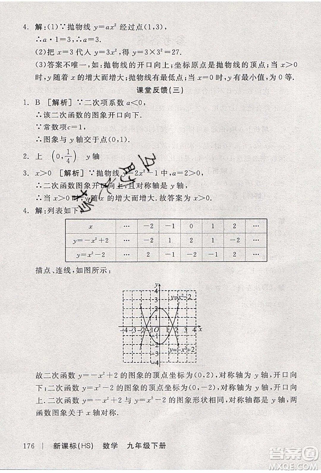 陽光出版社2020年全品學(xué)練考數(shù)學(xué)九年級下冊新課標HS華師大版答案