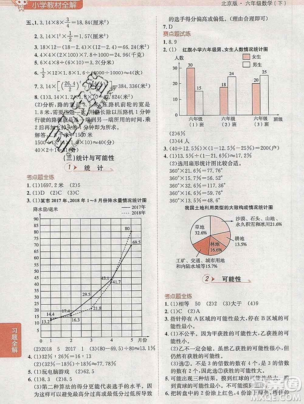 2020春小學(xué)教材全解六年級數(shù)學(xué)下冊北京版答案