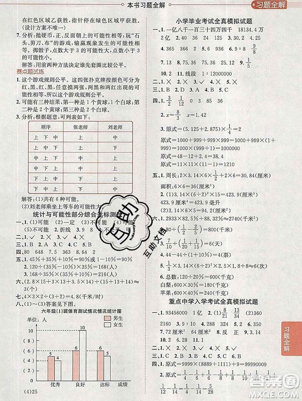 2020春小學(xué)教材全解六年級數(shù)學(xué)下冊北京版答案