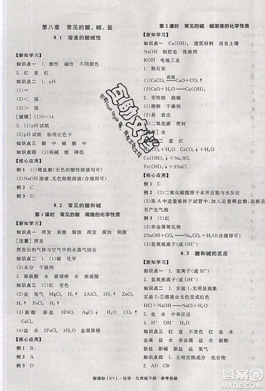 陽光出版社2020年全品學練考化學九年級下冊新課標KY科粵版答案
