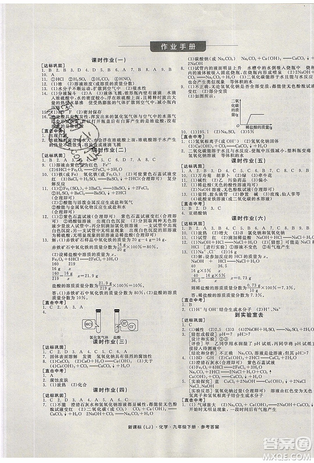 陽(yáng)光出版社2020年全品學(xué)練考化學(xué)九年級(jí)下冊(cè)新課標(biāo)LJ魯教版答案