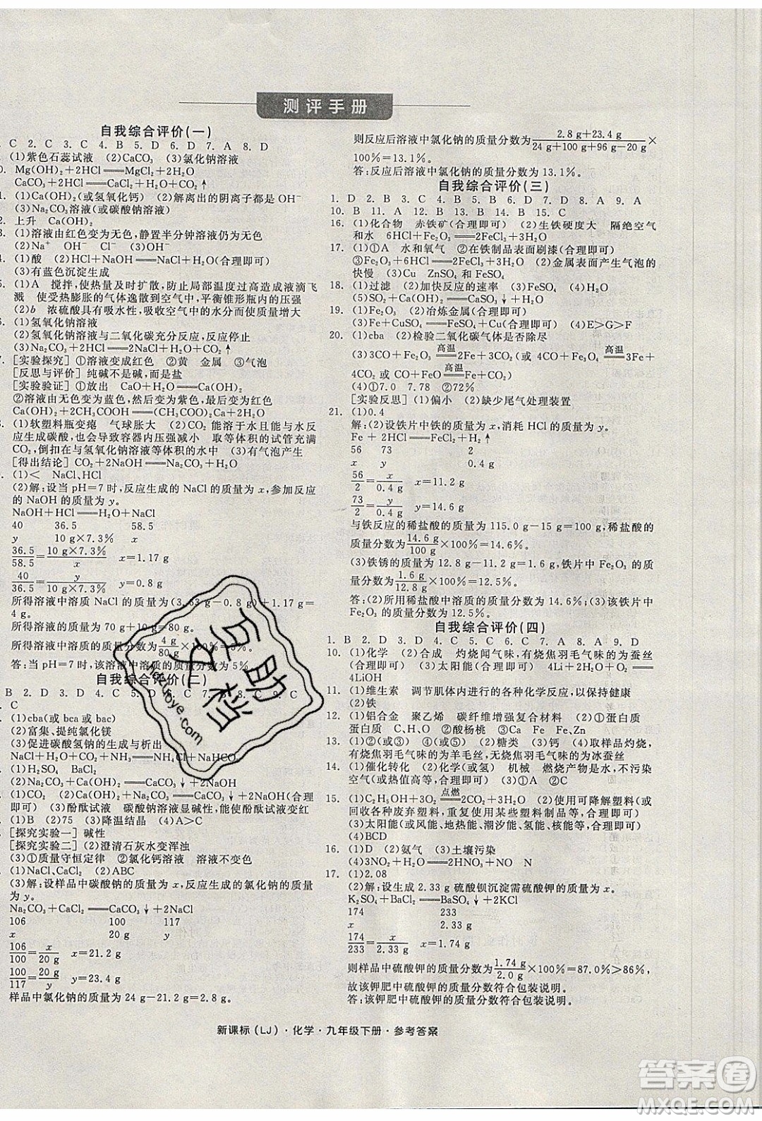 陽(yáng)光出版社2020年全品學(xué)練考化學(xué)九年級(jí)下冊(cè)新課標(biāo)LJ魯教版答案