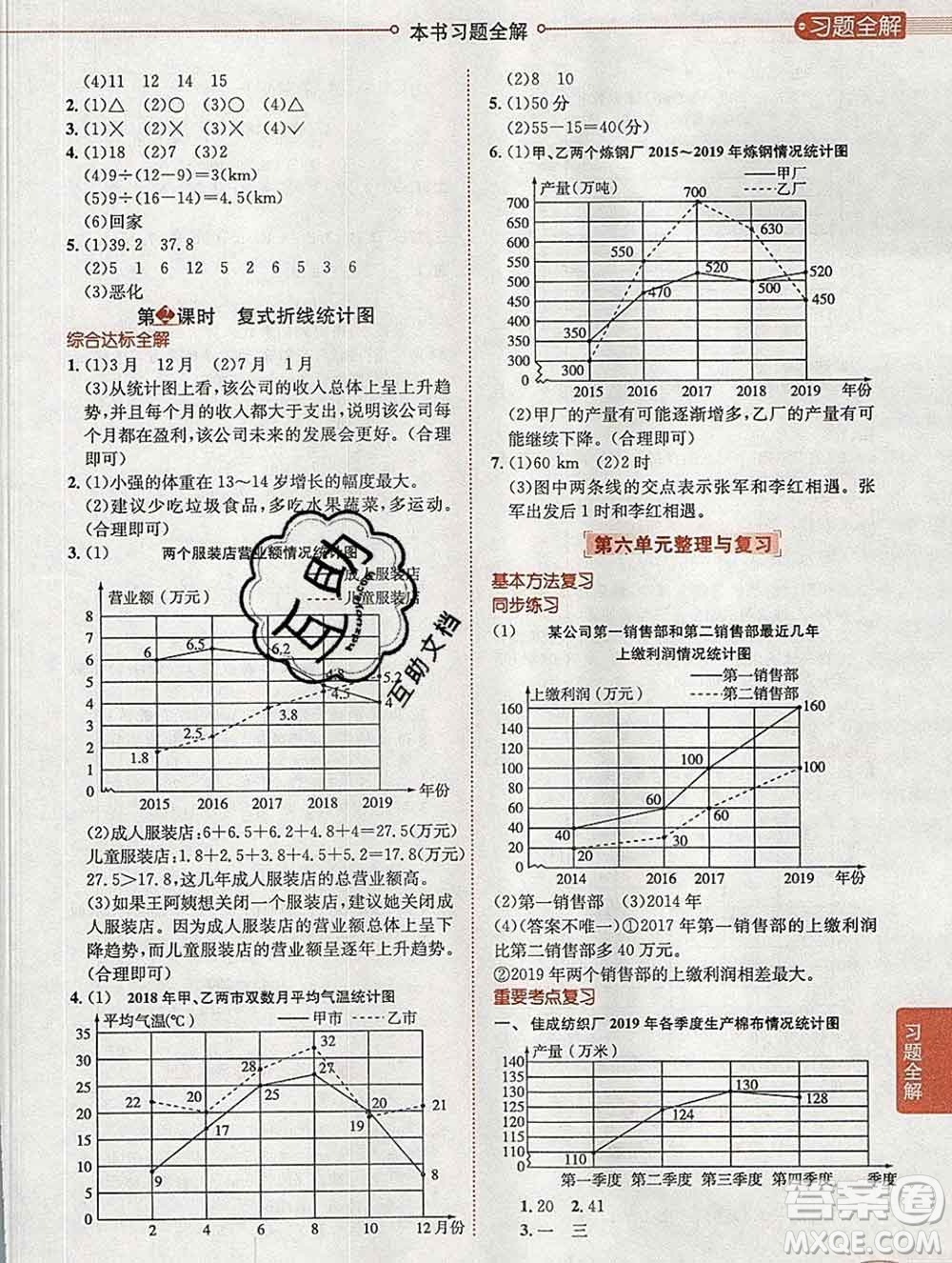 陜西人民教育出版社2020春小學教材全解五年級數(shù)學下冊西師大版答案