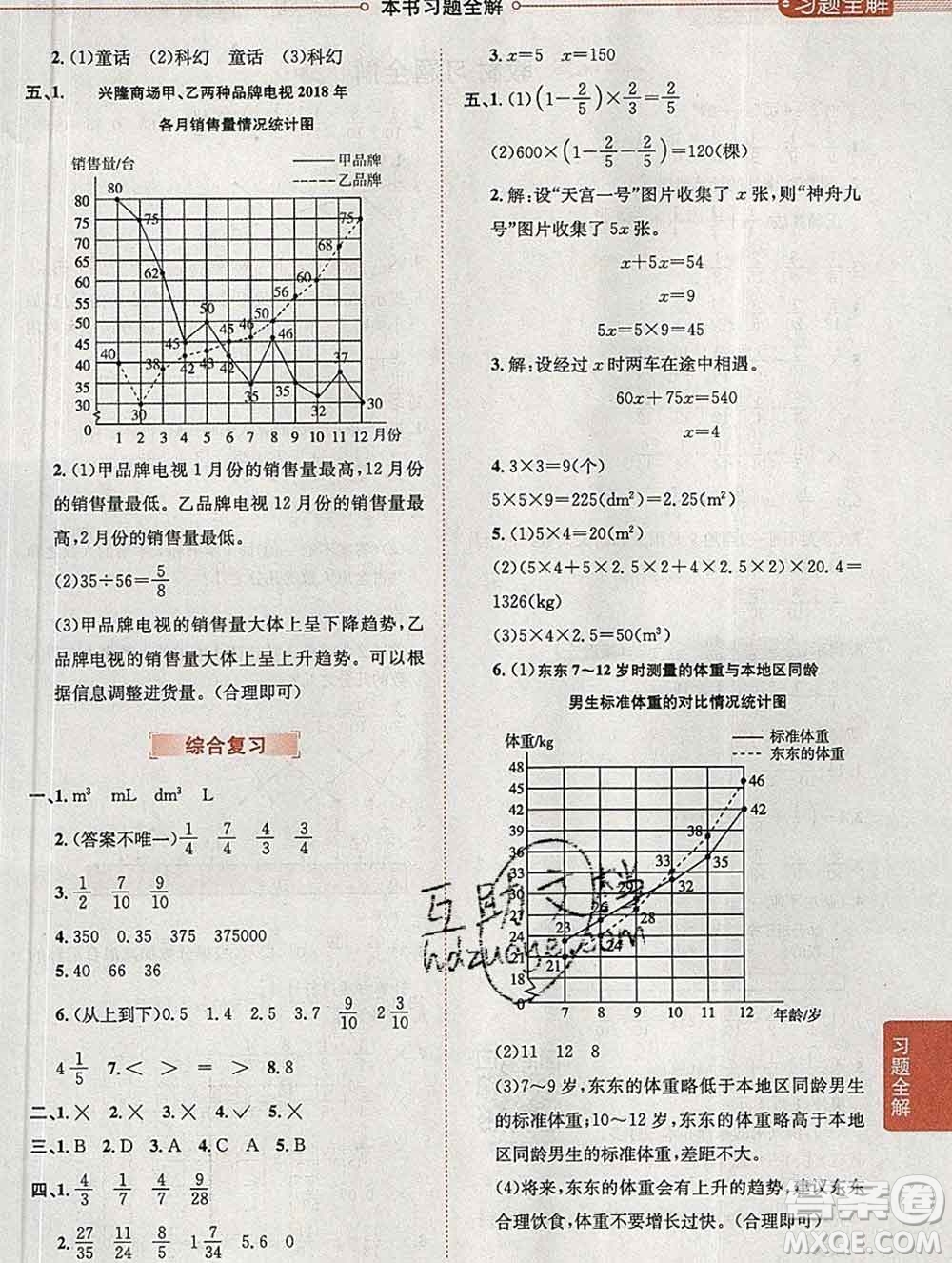 陜西人民教育出版社2020春小學教材全解五年級數(shù)學下冊北師大版答案