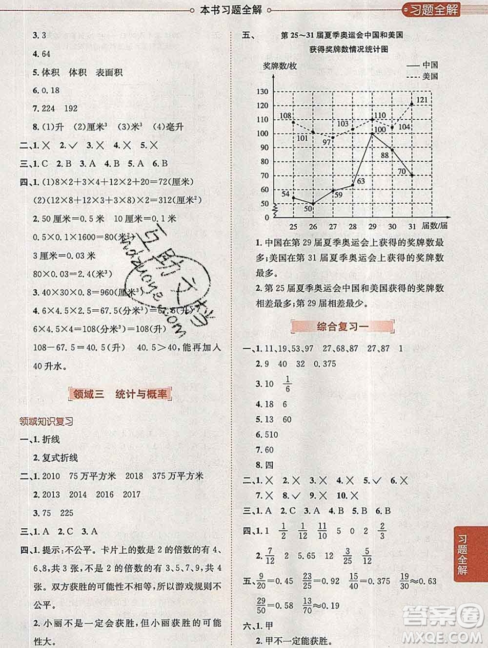 陜西人民教育出版社2020春小學(xué)教材全解五年級(jí)數(shù)學(xué)下冊(cè)北京版答案