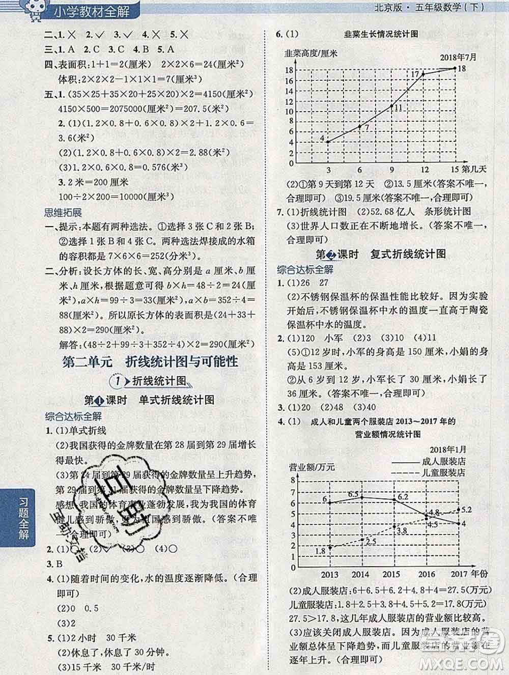 陜西人民教育出版社2020春小學(xué)教材全解五年級(jí)數(shù)學(xué)下冊(cè)北京版答案
