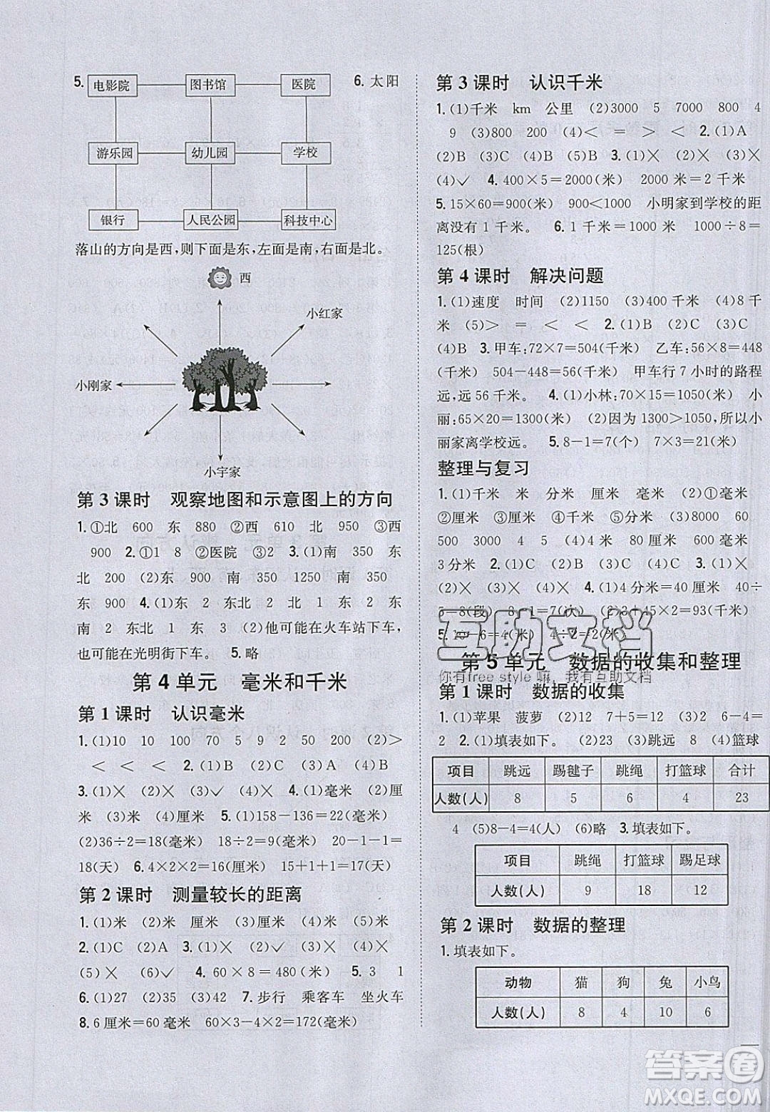 吉林人民出版社2020全科王同步課時練習(xí)三年級數(shù)學(xué)下冊冀教版答案