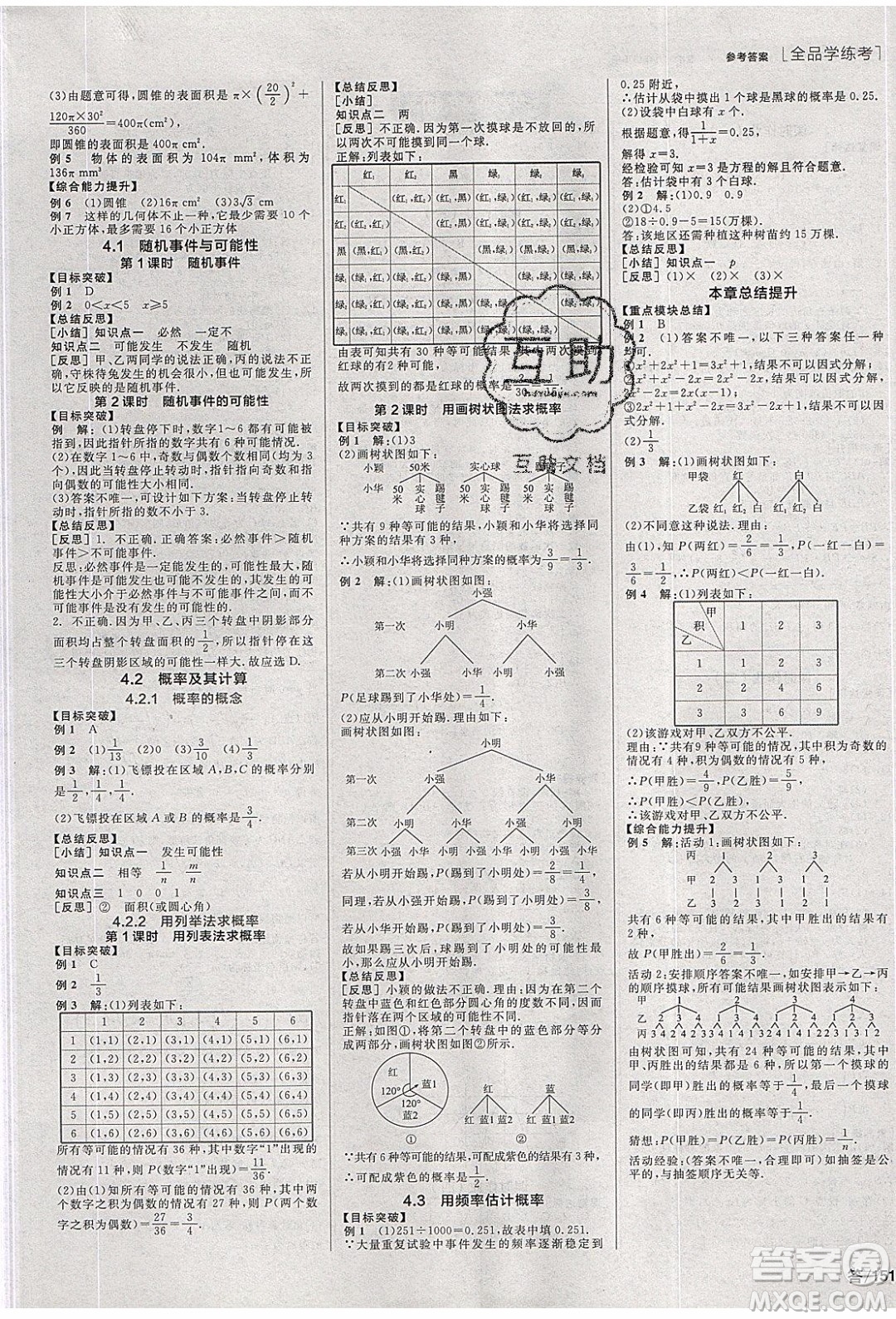 陽光出版社2020年全品學(xué)練考數(shù)學(xué)九年級下冊新課標(biāo)XJ湘教版答案