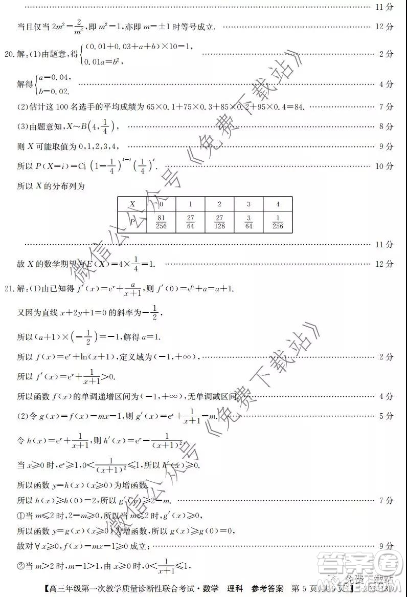 2020年1月廣西高三年級(jí)第一次教學(xué)質(zhì)量診斷性聯(lián)合考試?yán)砜茢?shù)學(xué)試題及答案