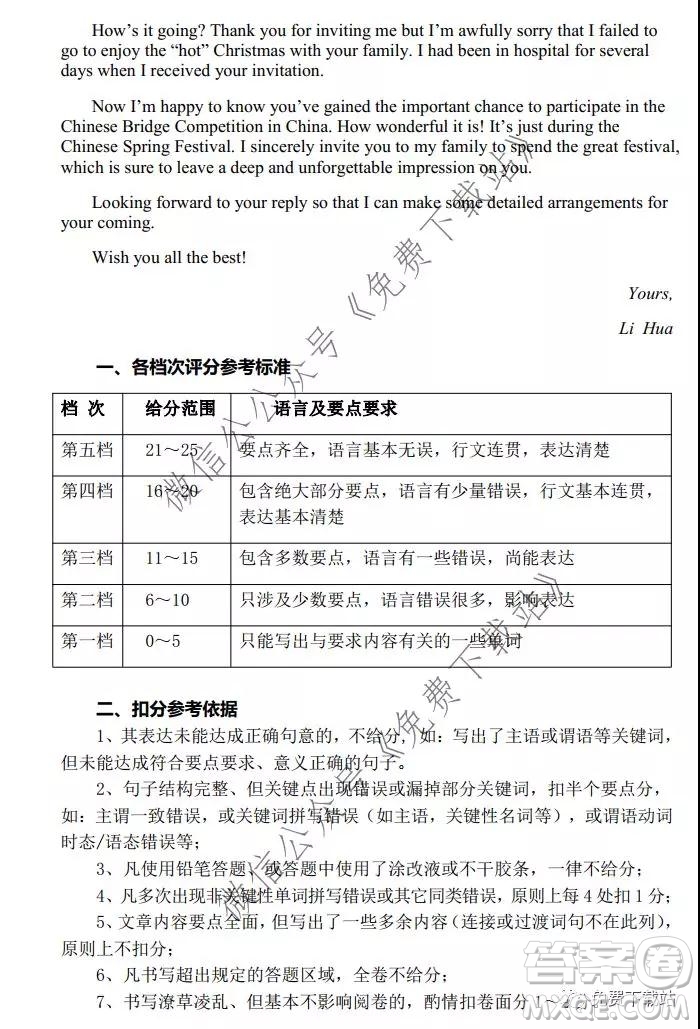 綿陽(yáng)市高中2017級(jí)第二次診斷性考試英語(yǔ)答案