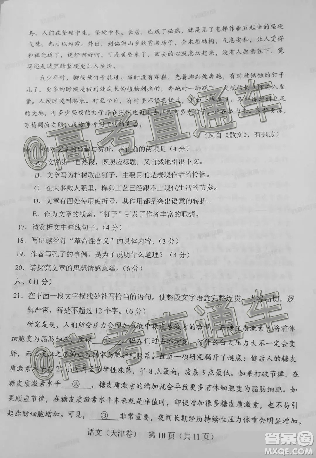 2020年普通高考天津卷適應(yīng)性測試語文試題及答案