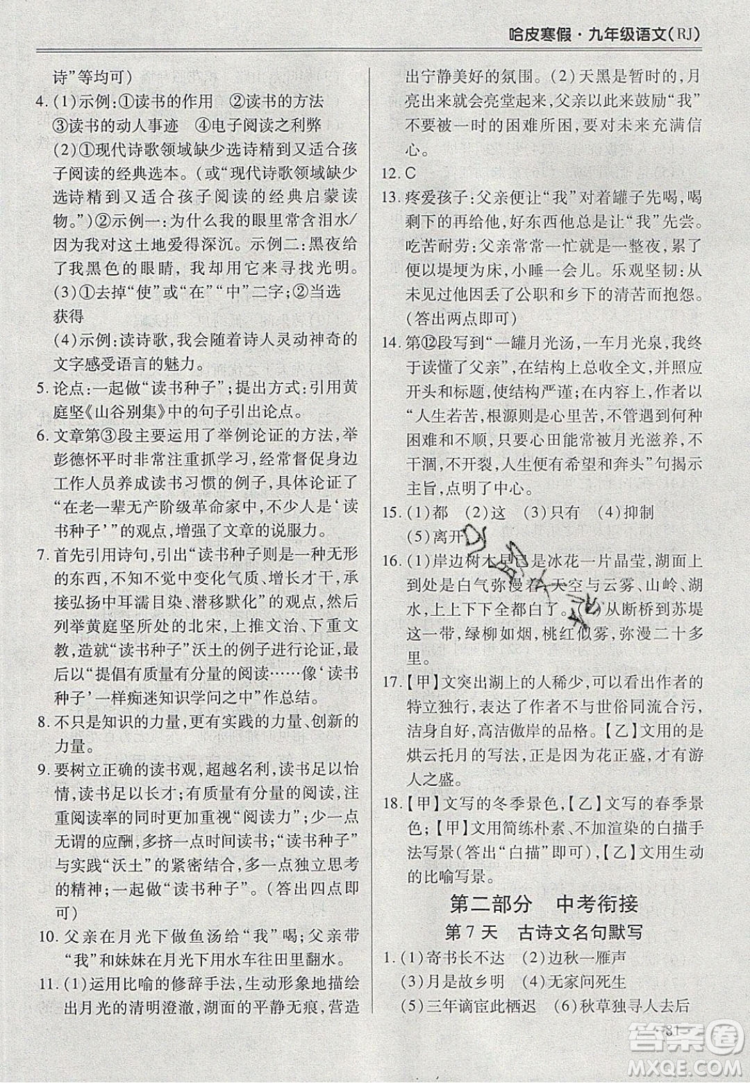 合肥工業(yè)大學(xué)出版社2020哈皮寒假九年級語文人教版答案