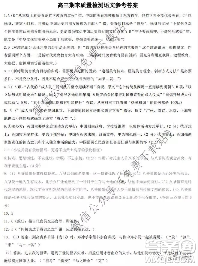 湖南省新邵縣2019-2020學年上學期高三期末質(zhì)量檢測語文試題及答案