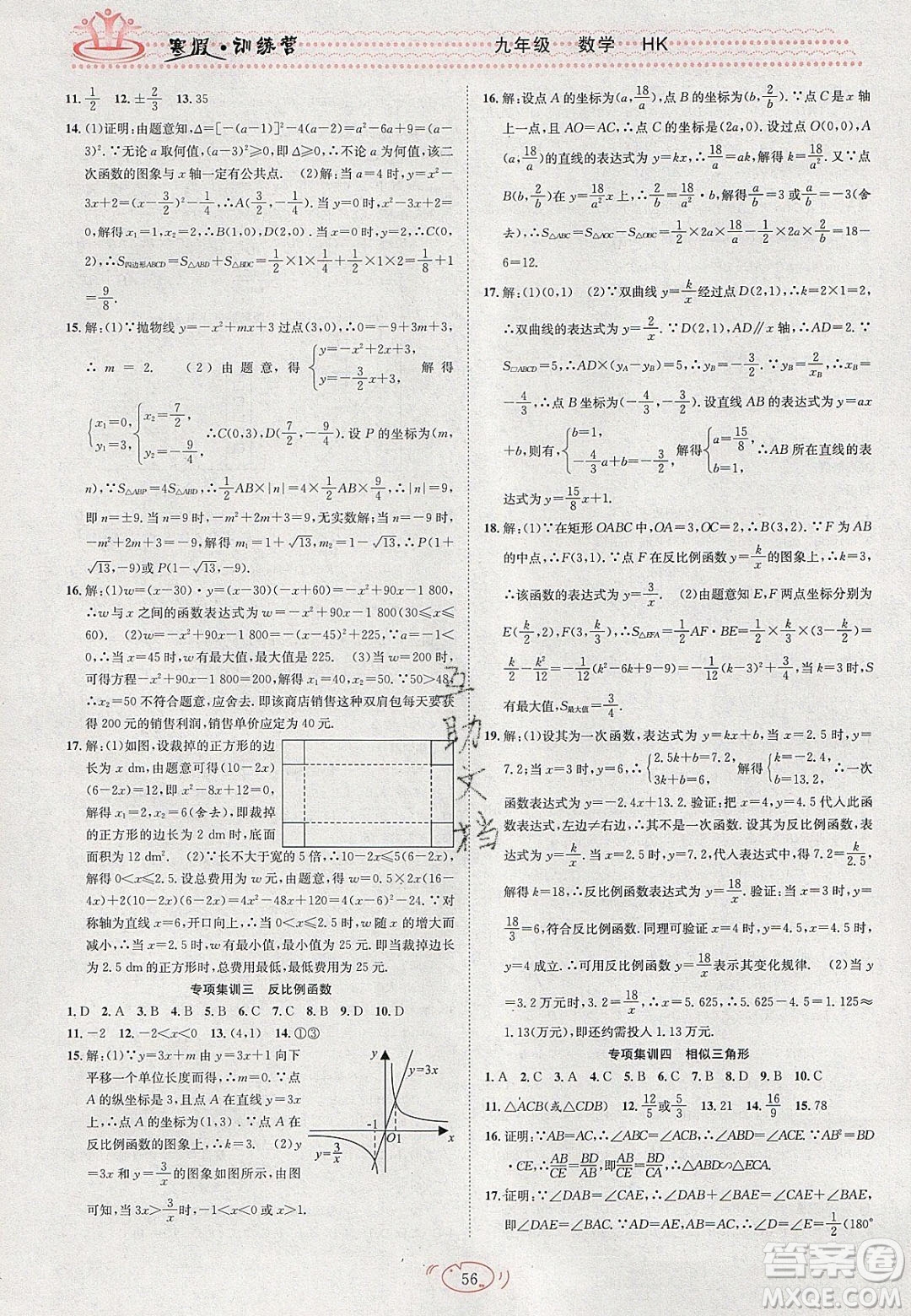 德華書業(yè)2020寒假訓(xùn)練營學(xué)年總復(fù)習(xí)九年級數(shù)學(xué)滬科版答案