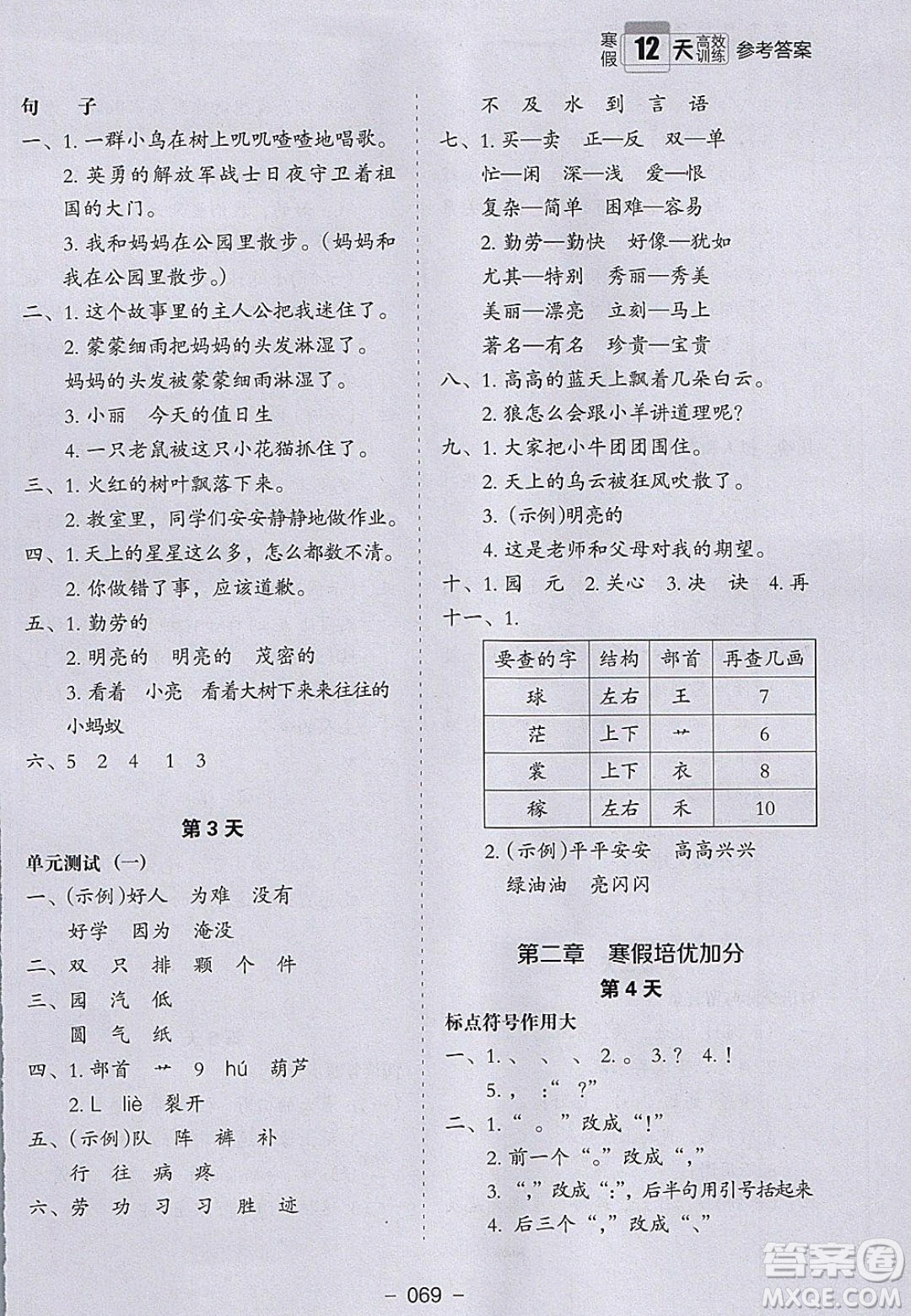 河北教育出版社2020年小學(xué)生寒假培優(yōu)銜接訓(xùn)練二年級(jí)語(yǔ)文答案