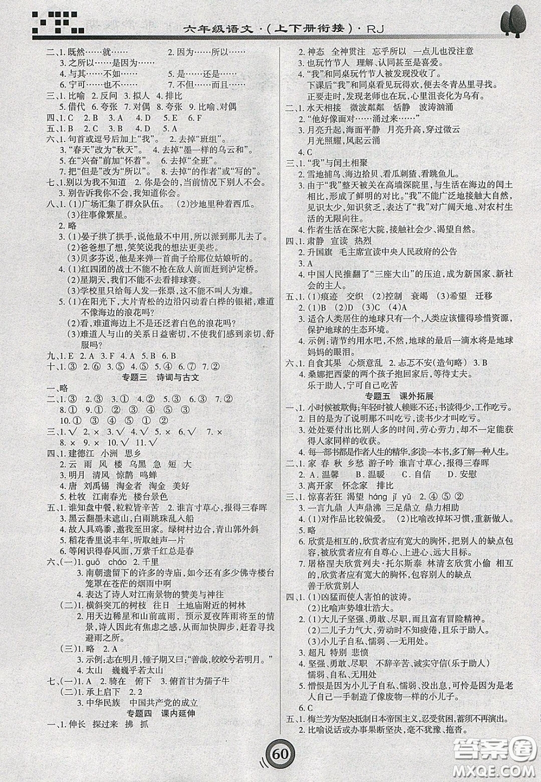 2020年微學(xué)習(xí)非常假期寒假六年級(jí)語(yǔ)文人教版答案