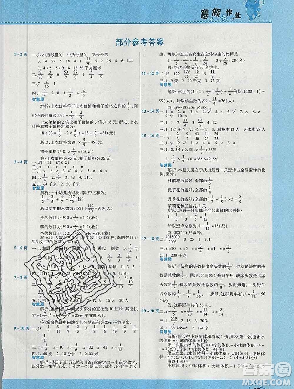 2020年豫新銳圖書假期園地寒假作業(yè)六年級(jí)數(shù)學(xué)人教版答案
