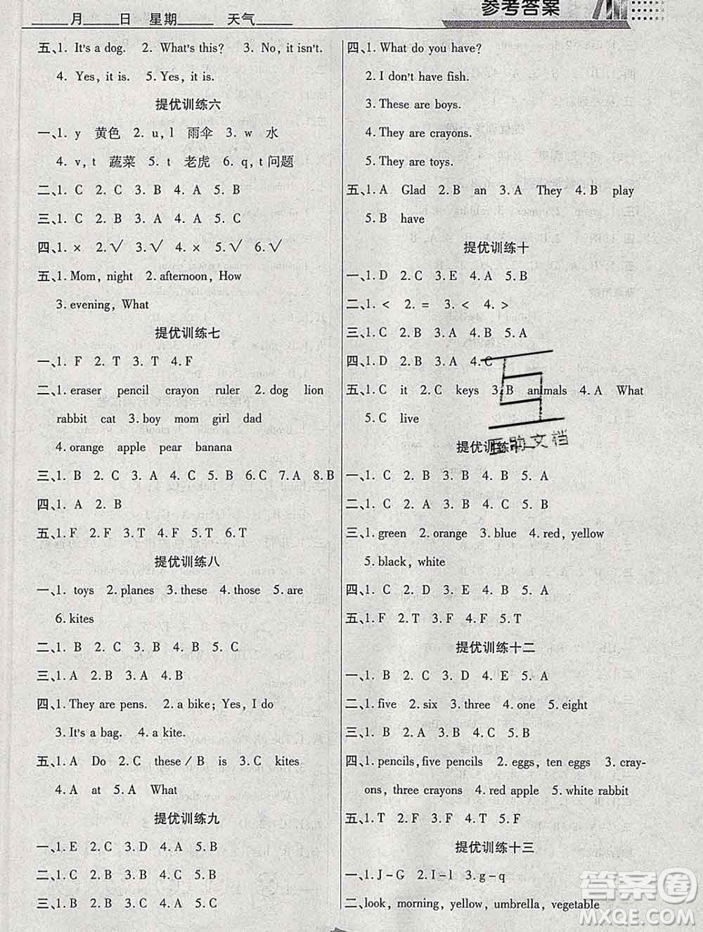 2020年特優(yōu)復(fù)習(xí)計(jì)劃期末沖刺寒假作業(yè)教材銜接三年級(jí)英語陜旅版答案
