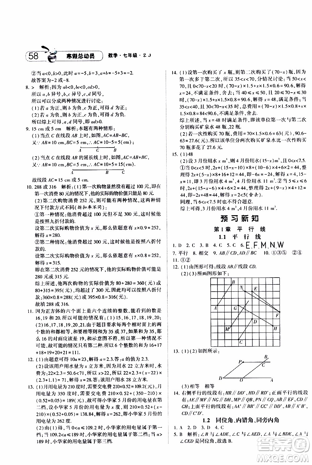 經(jīng)綸學(xué)典2020年寒假總動(dòng)員數(shù)學(xué)七年級(jí)浙教版參考答案
