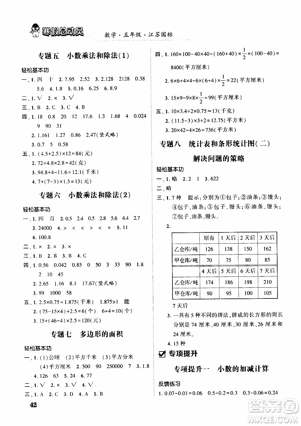 經(jīng)綸學(xué)典2020年寒假總動(dòng)員數(shù)學(xué)五年級(jí)江蘇國(guó)際版參考答案