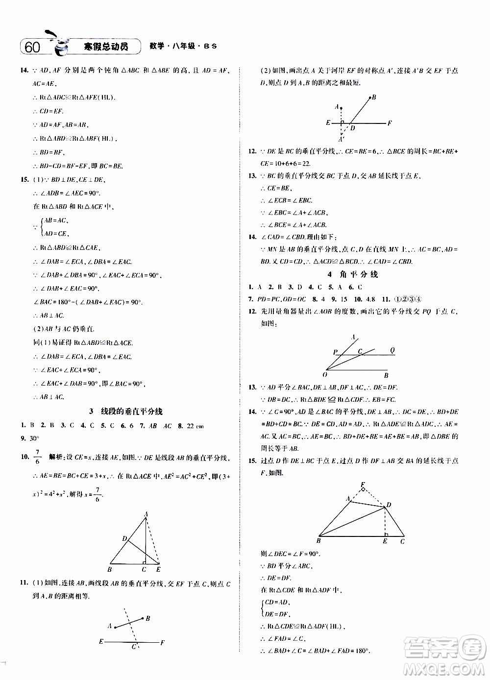 經(jīng)綸學(xué)典2020年寒假總動員數(shù)學(xué)八年級BS北師版參考答案