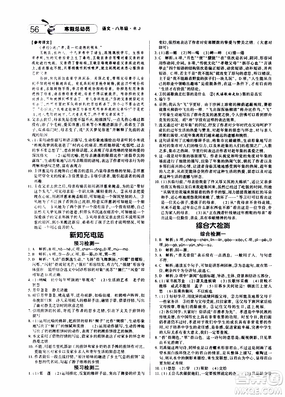 經(jīng)綸學典2020年寒假總動員語文八年級RJ人教版參考答案