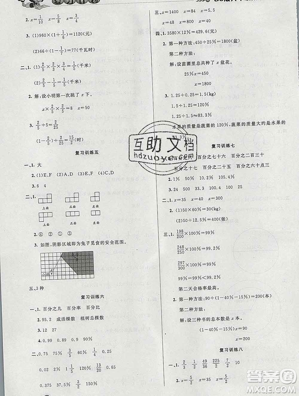 2020年品至教育假期復(fù)習(xí)計(jì)劃寒假銜接六年級數(shù)學(xué)北師版答案