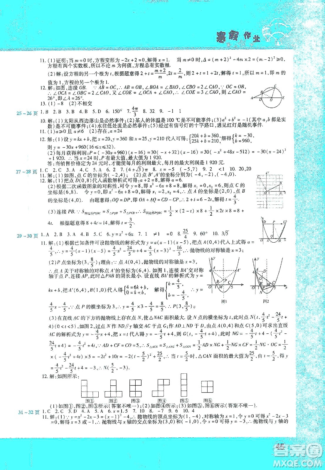 中原農(nóng)民出版社2020年豫新銳圖書假期園地寒假作業(yè)九年級(jí)數(shù)學(xué)答案