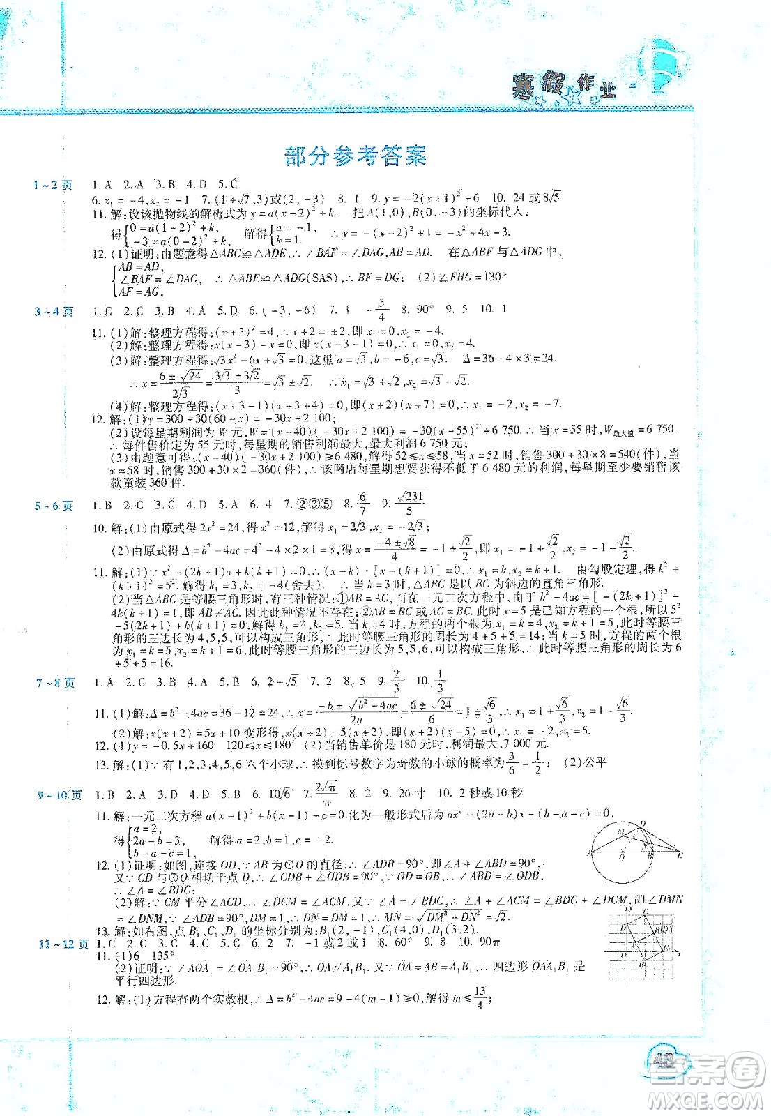 中原農(nóng)民出版社2020年豫新銳圖書假期園地寒假作業(yè)九年級(jí)數(shù)學(xué)答案