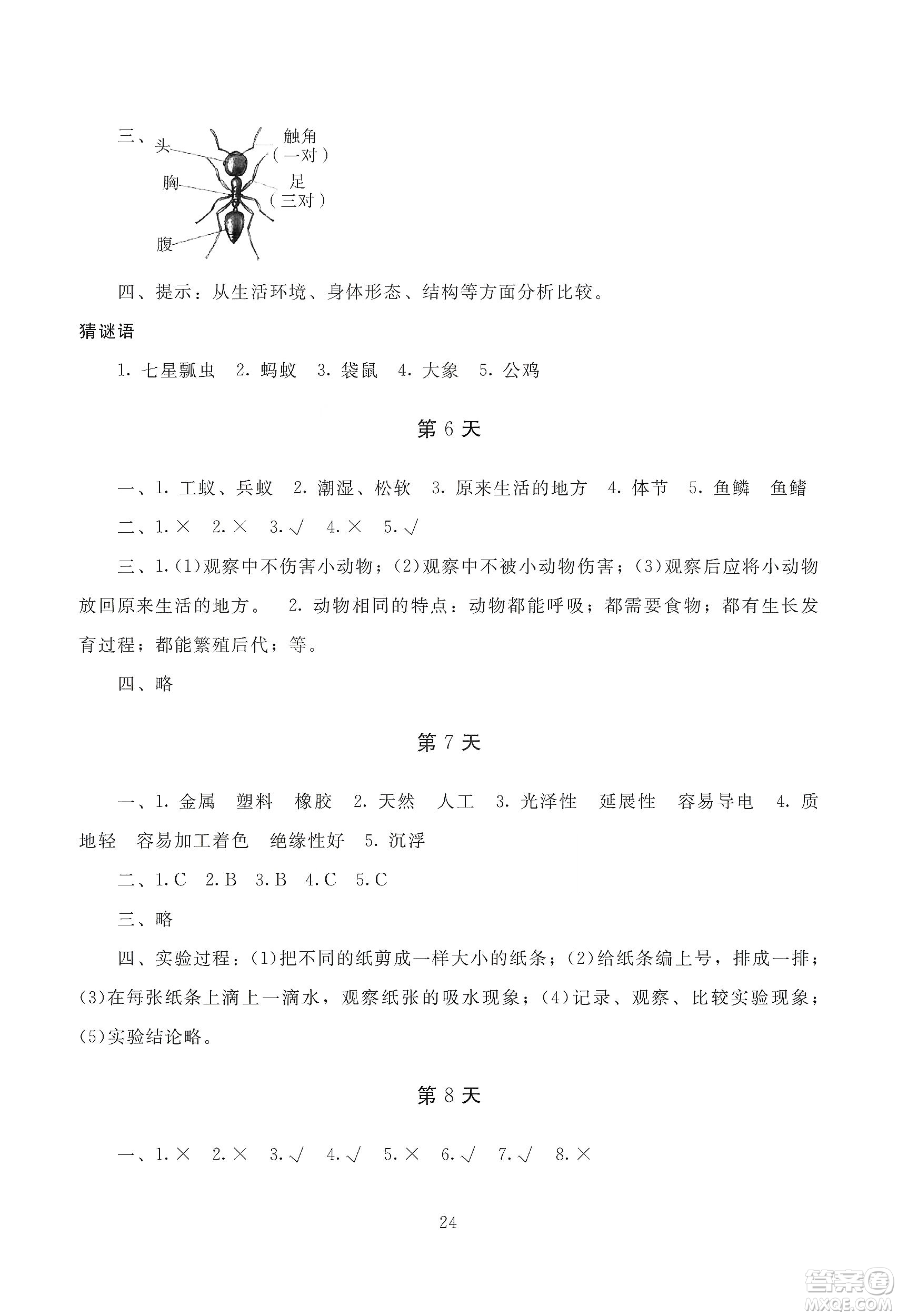 湖南少年兒童出版社2020寒假生活三年級合訂本答案