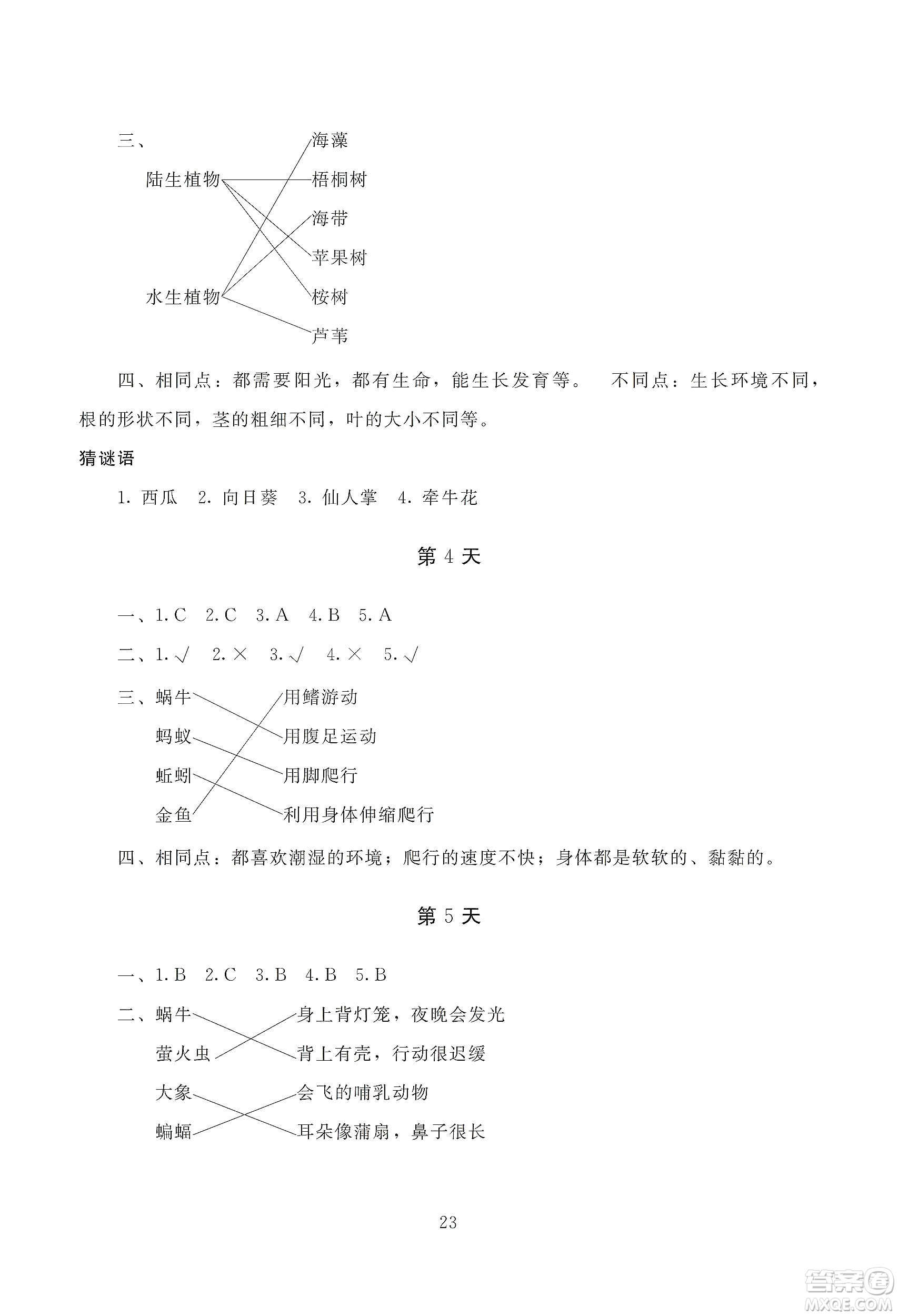 湖南少年兒童出版社2020寒假生活三年級合訂本答案