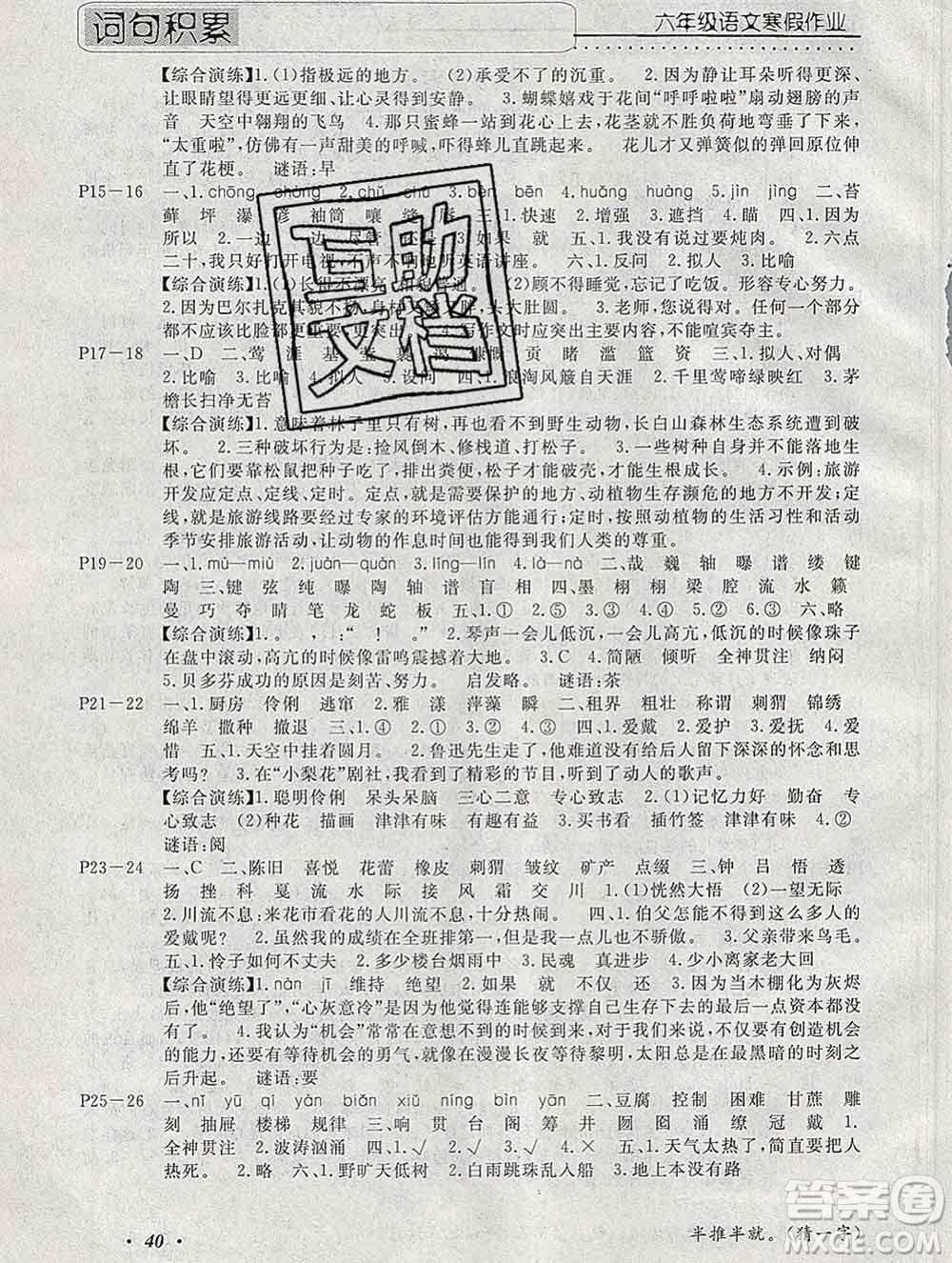2020年一路奪冠HappyHoliday快樂假期六年級(jí)語文人教版答案