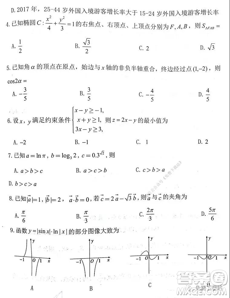 2020屆毫州市高三期末教學(xué)質(zhì)量檢測(cè)文科數(shù)學(xué)試題及答案