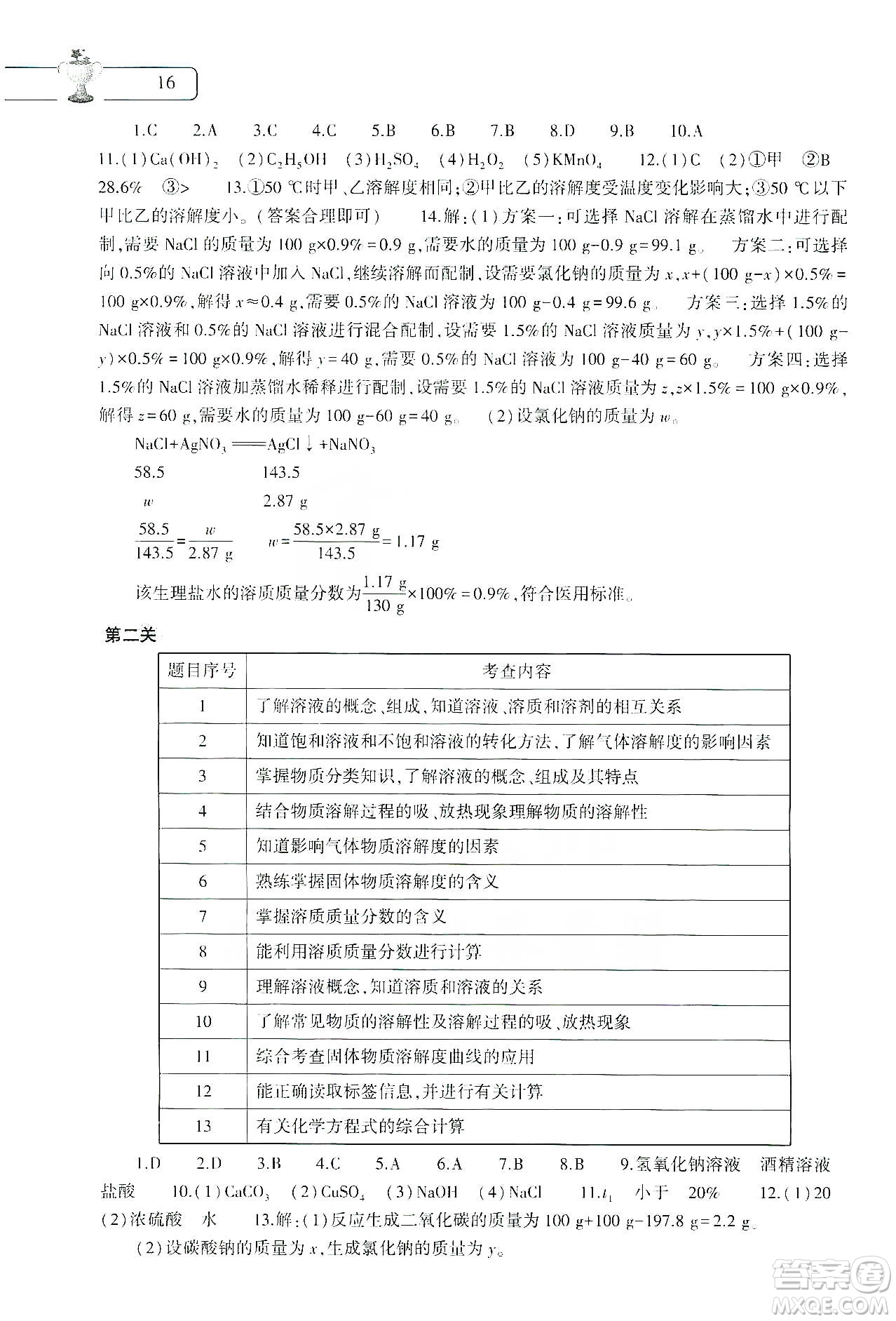 大象出版社2020化學(xué)寒假作業(yè)本九年級(jí)通用版答案