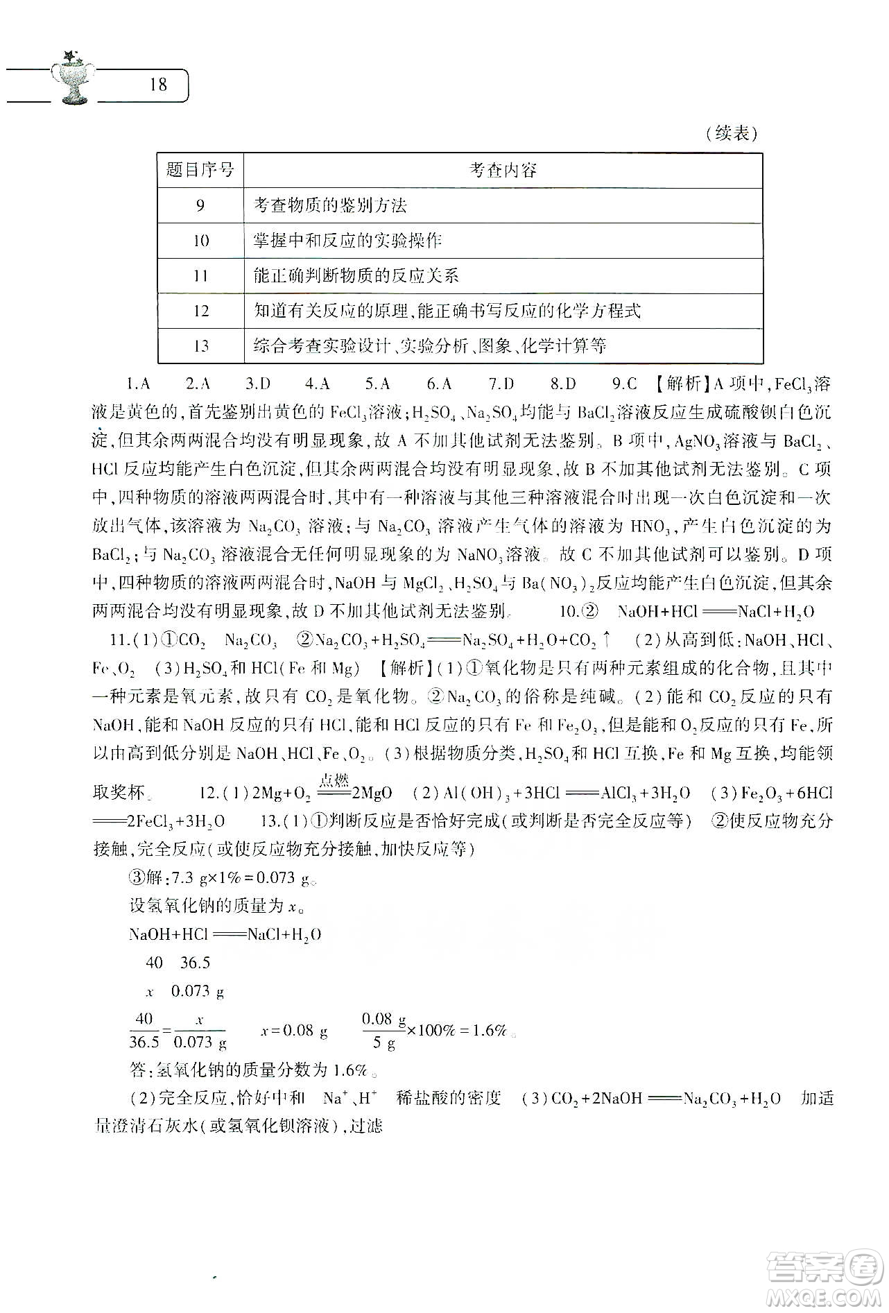 大象出版社2020化學(xué)寒假作業(yè)本九年級(jí)通用版答案