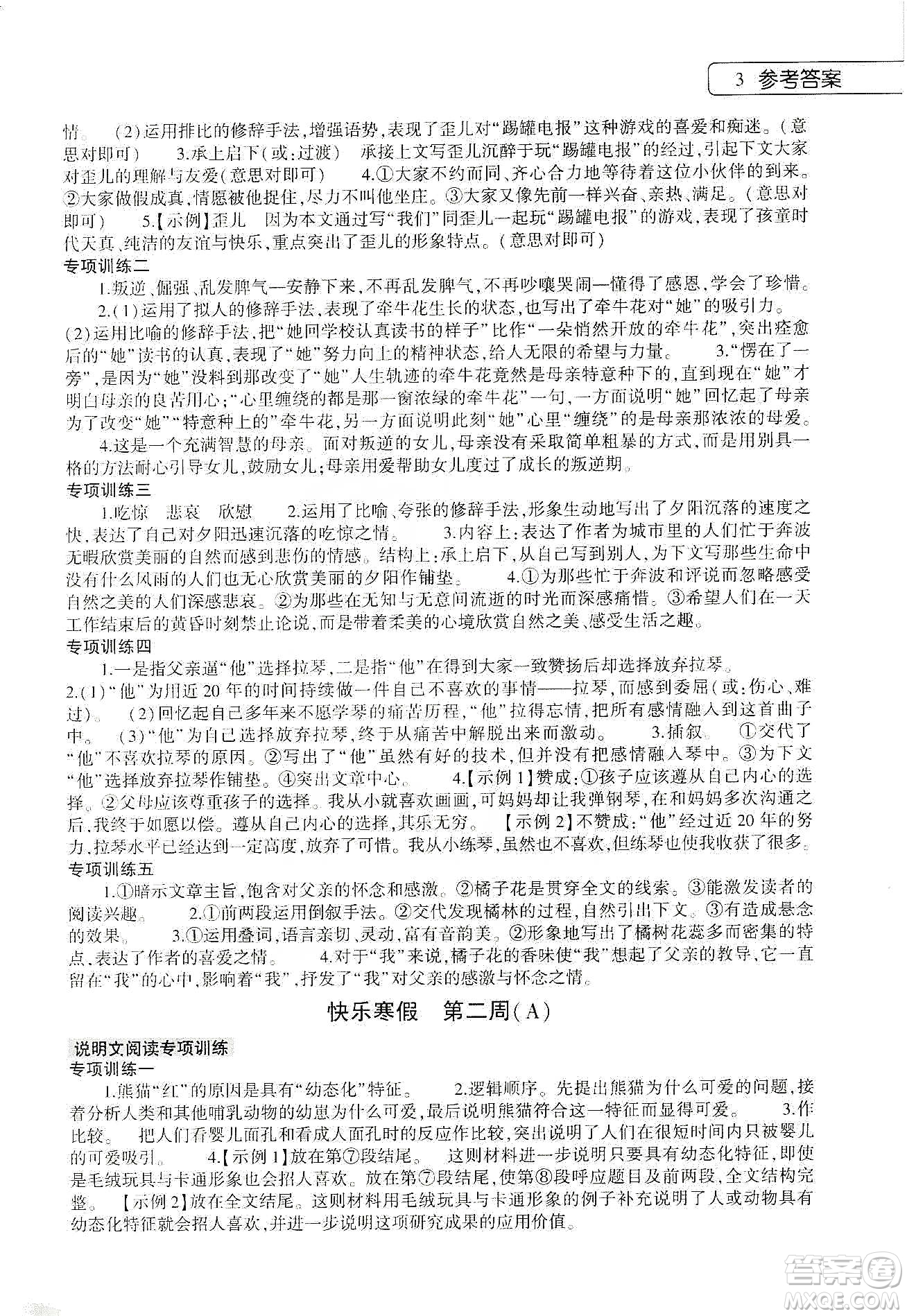 大象出版社2020語文寒假作業(yè)本九年級人教版答案