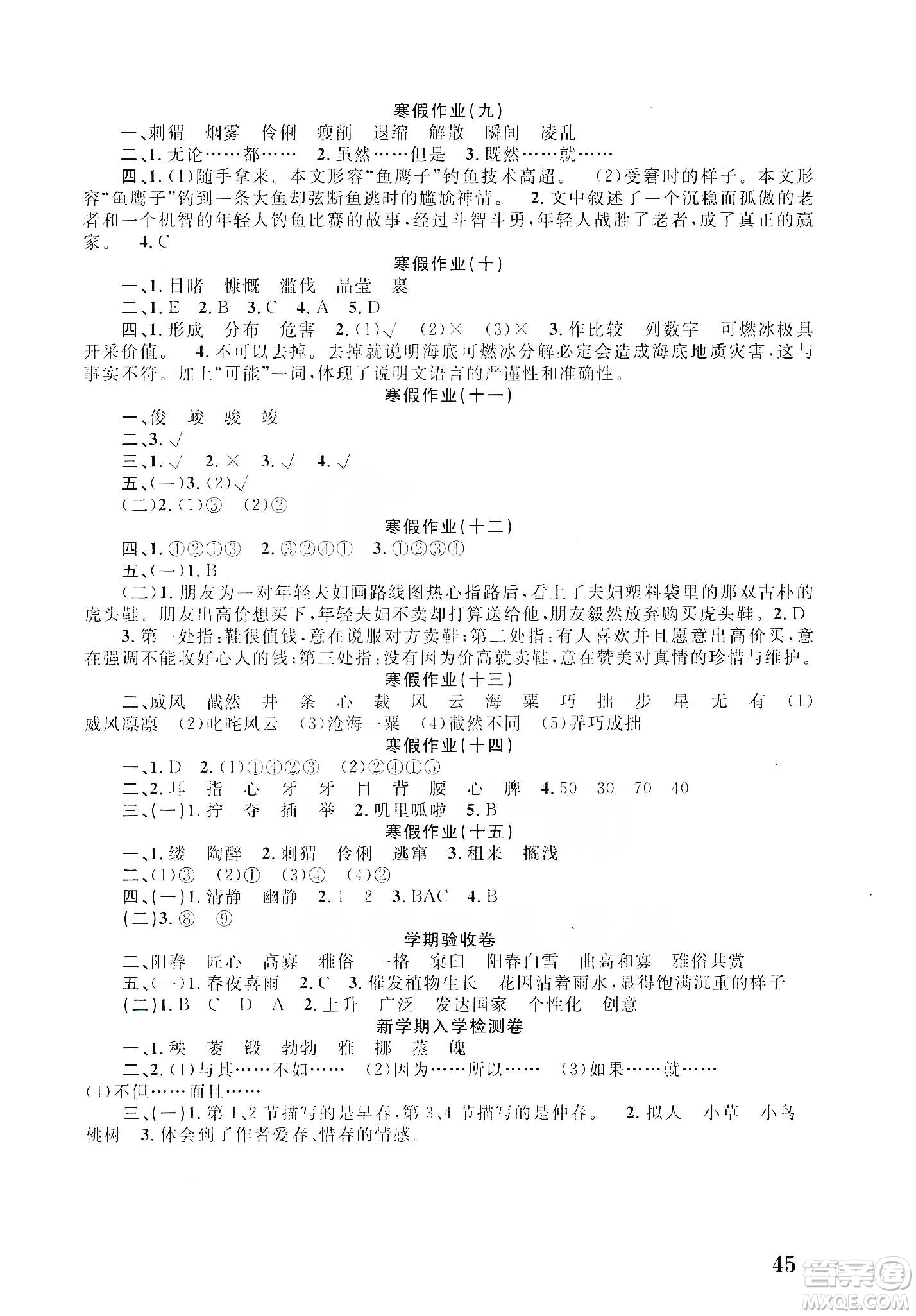 南京大學出版社2020學而優(yōu)寒假作業(yè)本培優(yōu)銜接六年級語文答案
