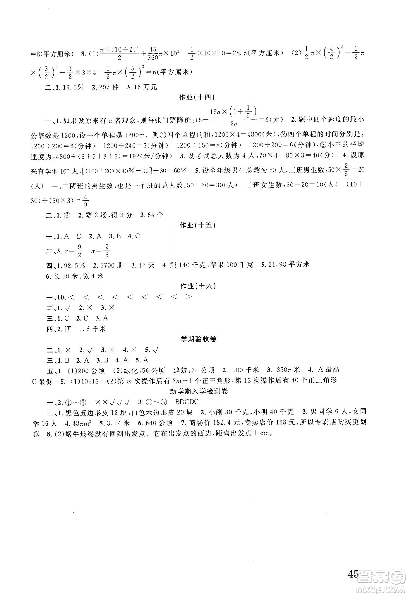 南京大學(xué)出版社2020學(xué)而優(yōu)寒假作業(yè)本培優(yōu)銜接六年級數(shù)學(xué)答案