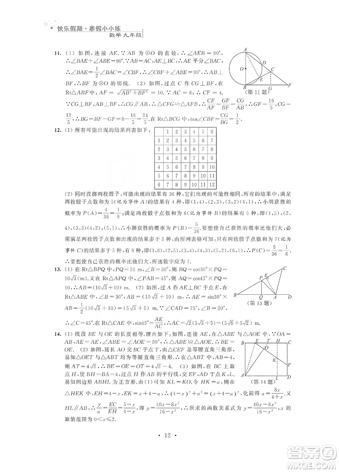 江蘇鳳凰科學(xué)技術(shù)出版社2020快樂假期寒假小小練九年級語文數(shù)學(xué)英語物理化學(xué)合訂本答案