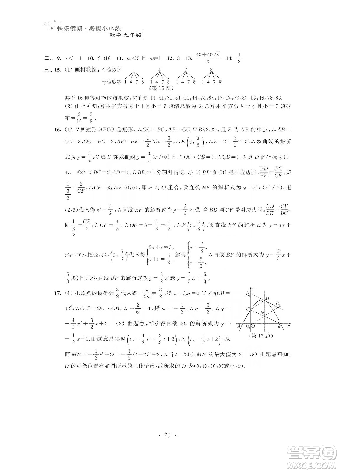 江蘇鳳凰科學(xué)技術(shù)出版社2020快樂假期寒假小小練九年級語文數(shù)學(xué)英語物理化學(xué)合訂本答案