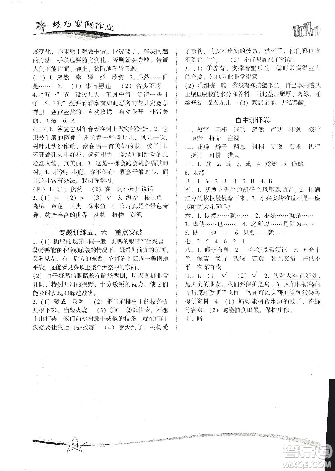 云南美術(shù)出版社2020精巧寒假作業(yè)專題訓(xùn)練與期末總復(fù)習(xí)三年級語文人教版答案