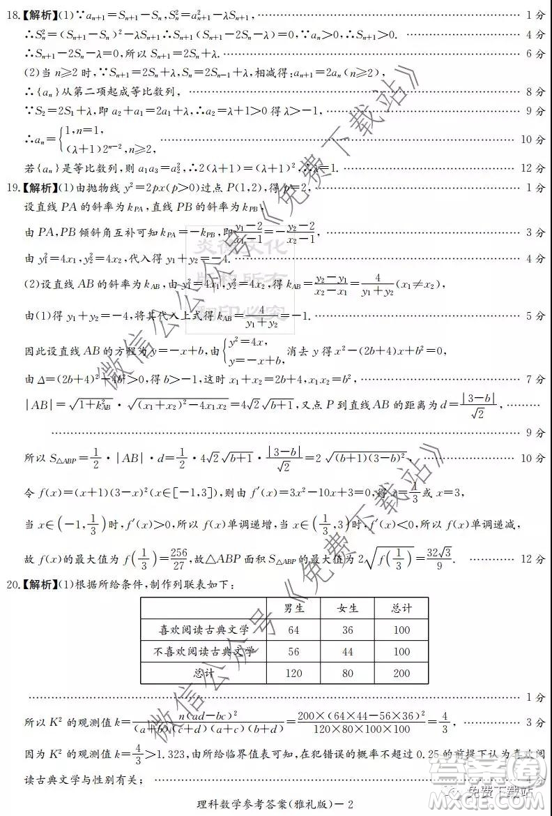 炎德英才大聯(lián)考雅禮中學2020屆高三月考五理科數學答案