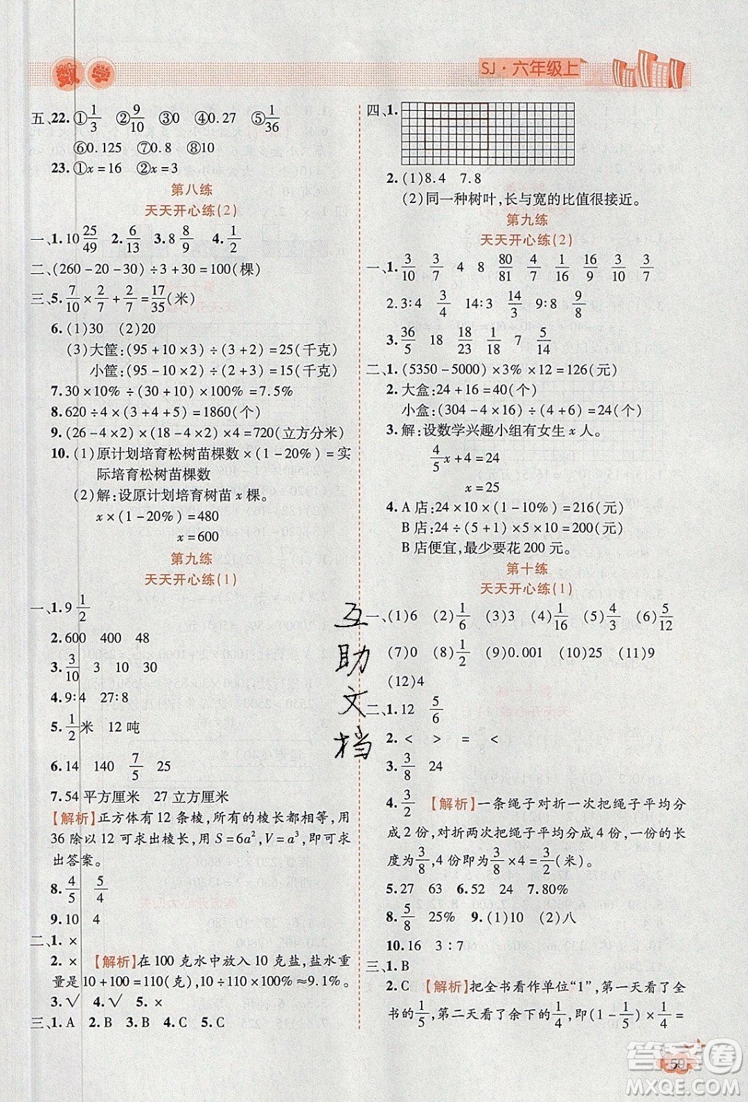 2020年全能測(cè)控寒假開(kāi)心果六年級(jí)數(shù)學(xué)SJ蘇教版參考答案